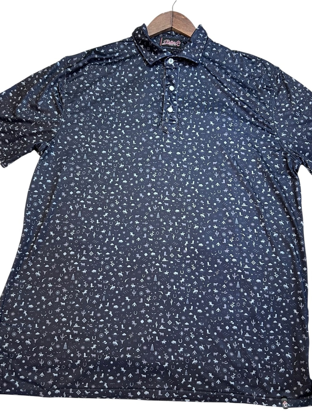 Rafter C Mens Western Microprint Polo Shirt Performance Mens L Blue Pearl Snap